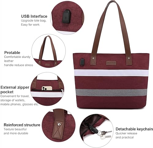 Miniatura 4 de LOVEVOOK Bolso de mano de trabajo para laptop para mujer, bolso escolar ligero e informal para laptop de 15.6 pulgadas, 2 unidades por juego