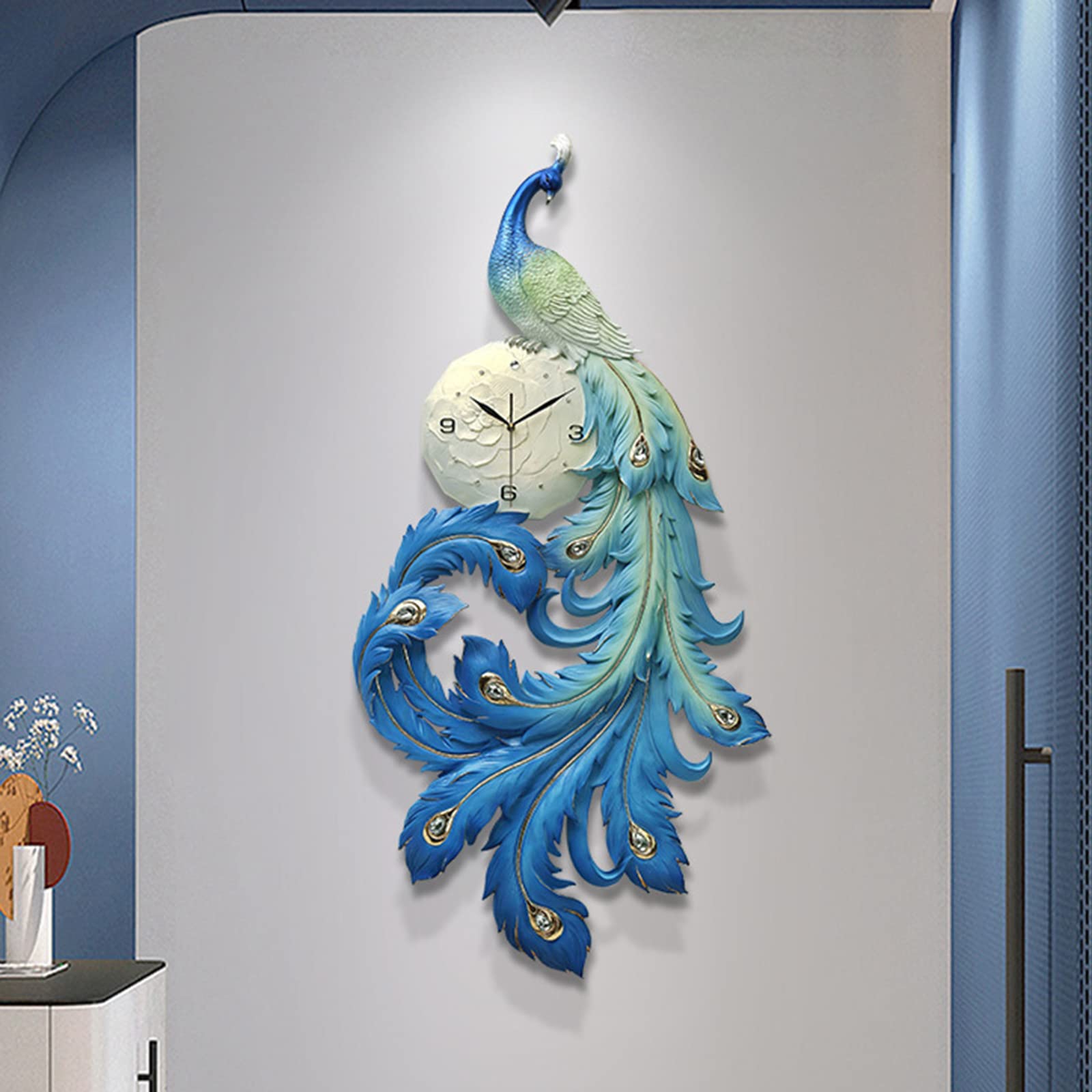 Kreatywny Cichy Zegar Ścienny Do Salonu, Sypialni, Biura, Wiszący Na Ścianie, Nowoczesny Metalowy Zegar Ścienny 3D Z Pawiem, 90 * 46 Cm,130 * 69cm