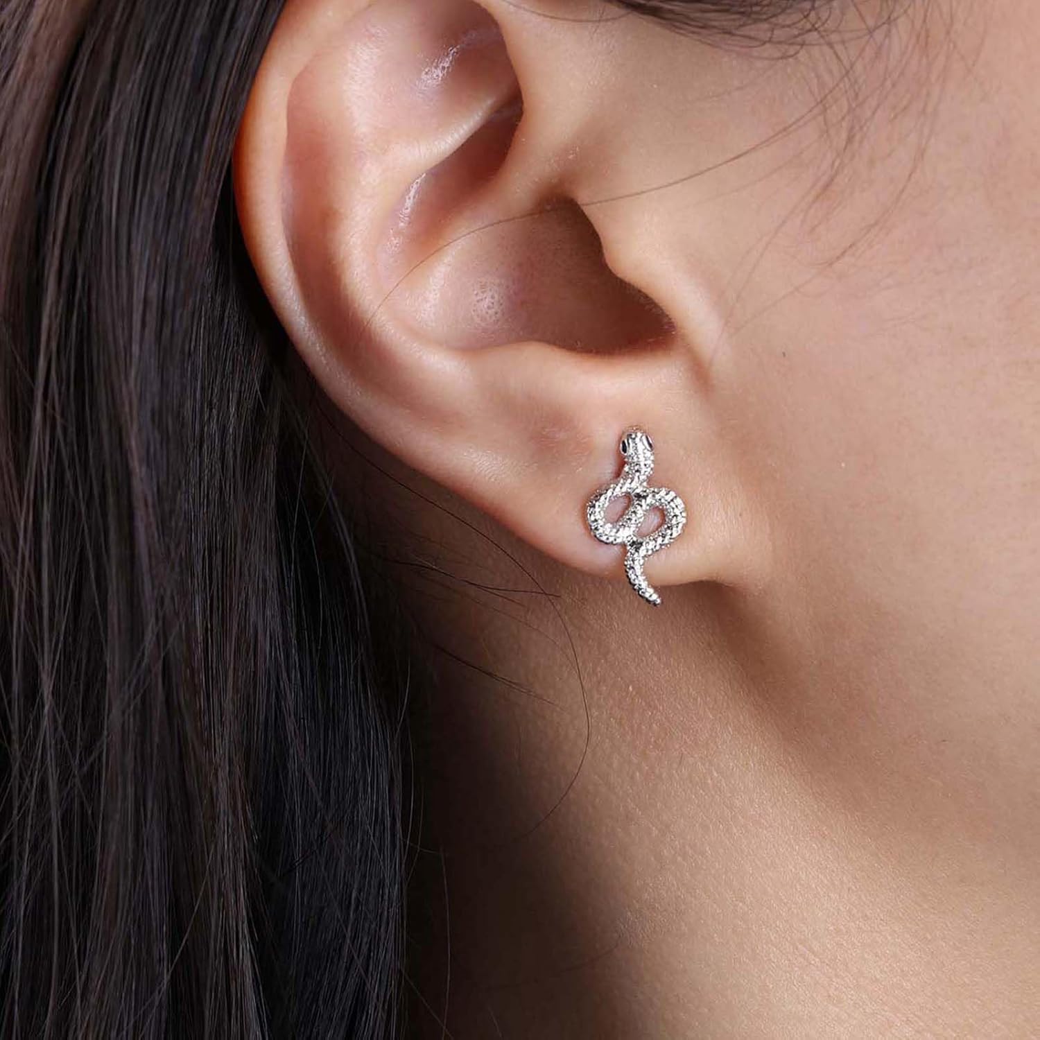 Punk Snake Earrings Silver Snake Stud Earrings Minimalist Snake Serpent Earrings Gothic Halloween Animal Earrings Jewelry for Women - Image 2