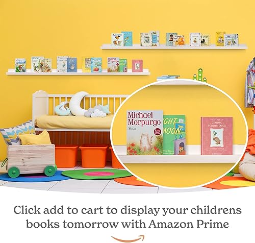 Miniatura 7 de Estante de repisa para pared [blanco, 60 pulgadas, paquete de 2] estantes flotantes estrechos para fotos e imágenes. Estante de madera con borde