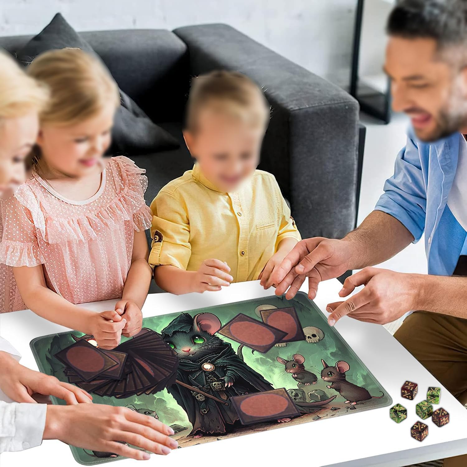 Playmat for MTG, 24x14 Inches, for TCG and CCG Trading Card Game Mat, Non-Slip Rubber for MTG Playmats with Storage Bag and 6 Dice Set, Rat Wizard