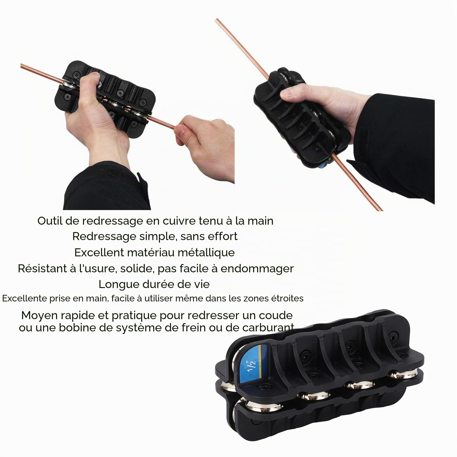 Redresseur de Tube Portatif 1/2 Pouces, Outil de Redressage de Tube Métallique, Redresseur de Tuyau de Conduite de Carburant de Frein pour Tube en Acier, Cuivre et Aluminium