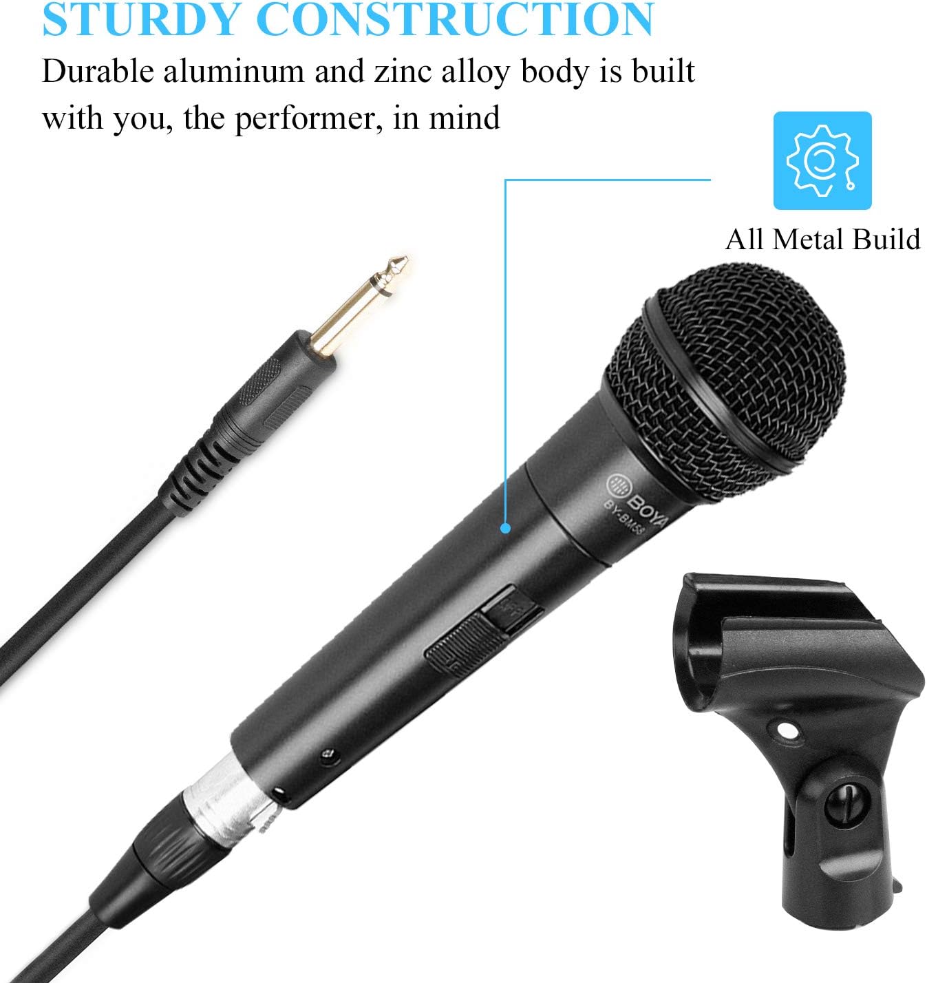 BOYA BY-BM58 Dynamic Vocal Microphone with Shockmount Windscreen Wired Handheld Mic with 6.35mm Adapter Singing, Party, PA System,AMP,Mixer