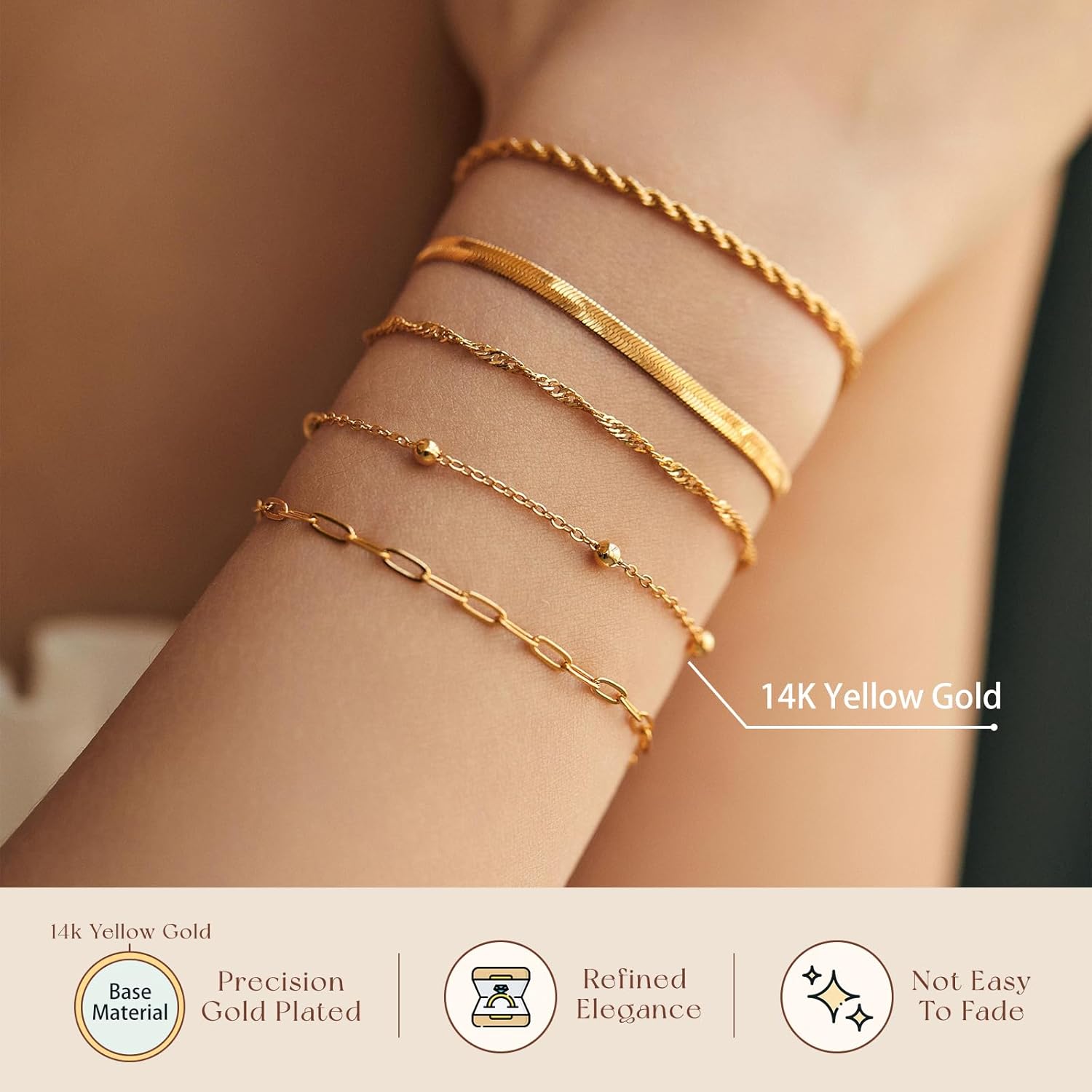 adoyi Valentines Day Gifts for Her Gold Bracelets for Women, 14K Gold Plated Stackable Bracelet Stack Set Adjustable Charm Paperclip Chain Cuban Link Layered Waterproof Jewelry Sets Gifts for Womens - Image 3