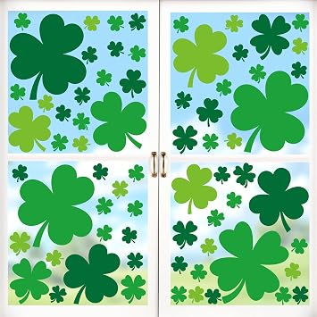 70 PCS St Patricks Day Decorations, Large St Patricks Day Window Clings in Different Sizes, 4 Sheets Green Shamrock Window Clings, Double-Sided Four Leaf Clover Decorations for Irish Parties