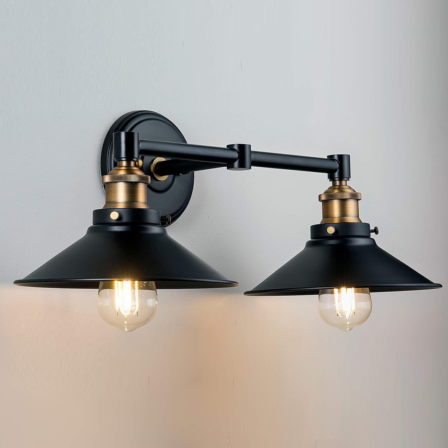 Linea di Liara Andante 2 Light Bathroom Vanity Light Industrial Gold and Matte Black Light Fixtures Above Mirror Light Farmhouse Vanity Lights for Bathroom Lighting, Bulb Included