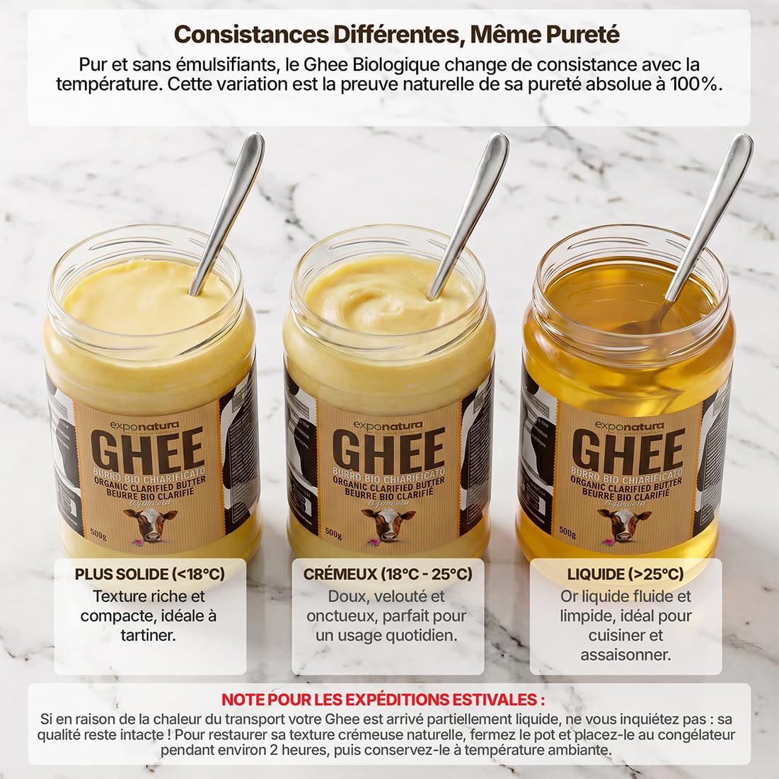 Ghee Bio - beurre clarifié selon l'ancienne recette ayurvédique - uniquement à partir du lait de vaches au pâturage - extrêmement digestible sans lactose - Exponatura (1250 g)