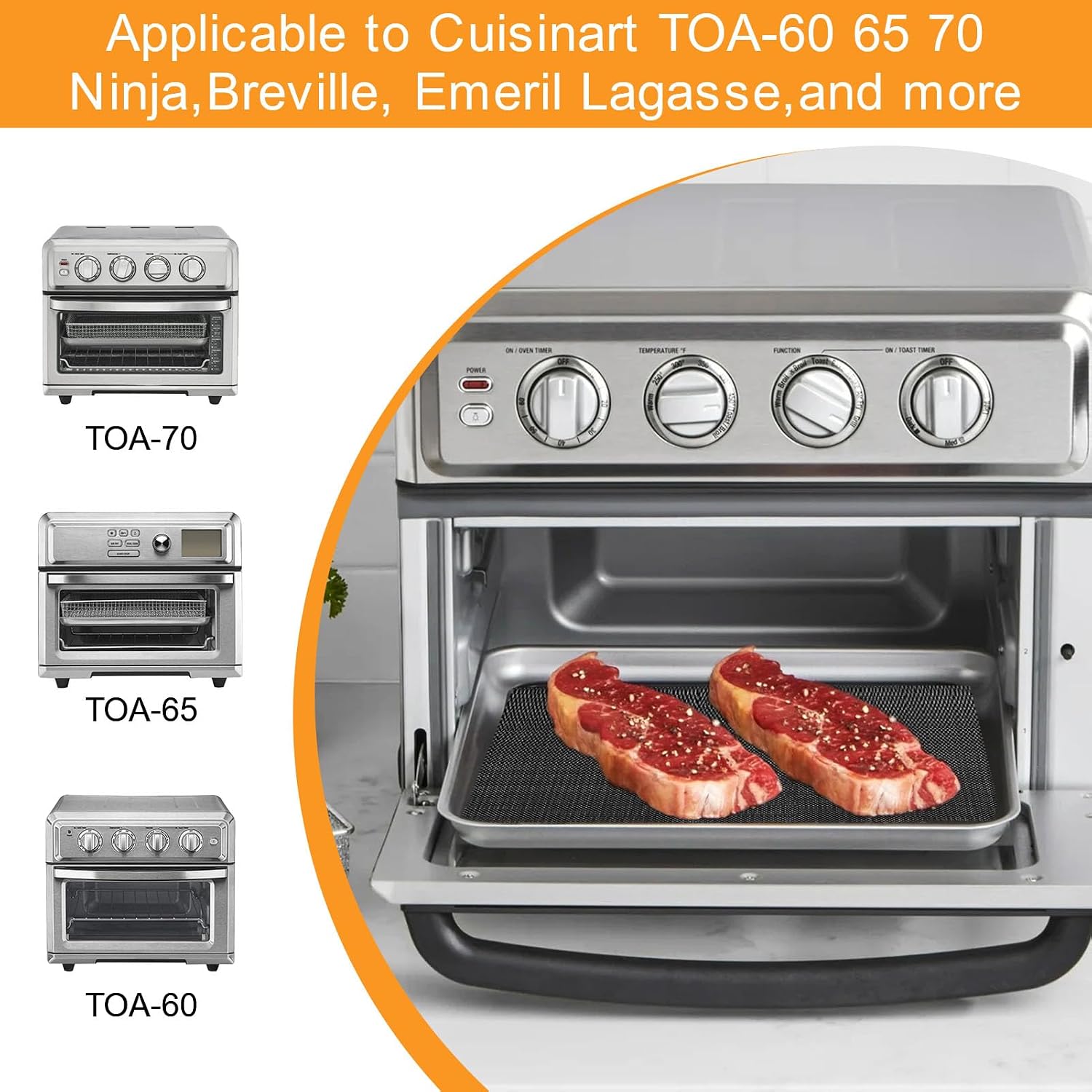 Air Fryer Oven Liners for Bottom of Oven, 12"x10.8" Reusable Non-Stick Heat Resistant Toaster Liners, Toaster Mat, Compatible with Cuisinart TOA-60 65 70 Ninja Emeril Lagasse, 4 Pack