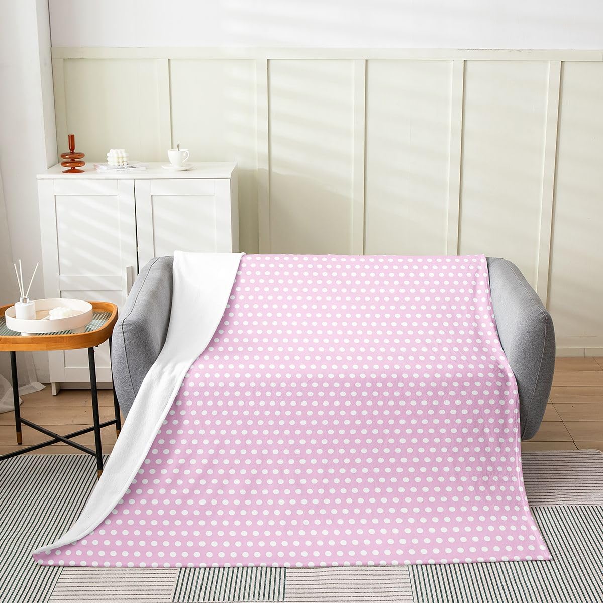 Couverture polaire pour chambre d'enfant rose à pois Manfei