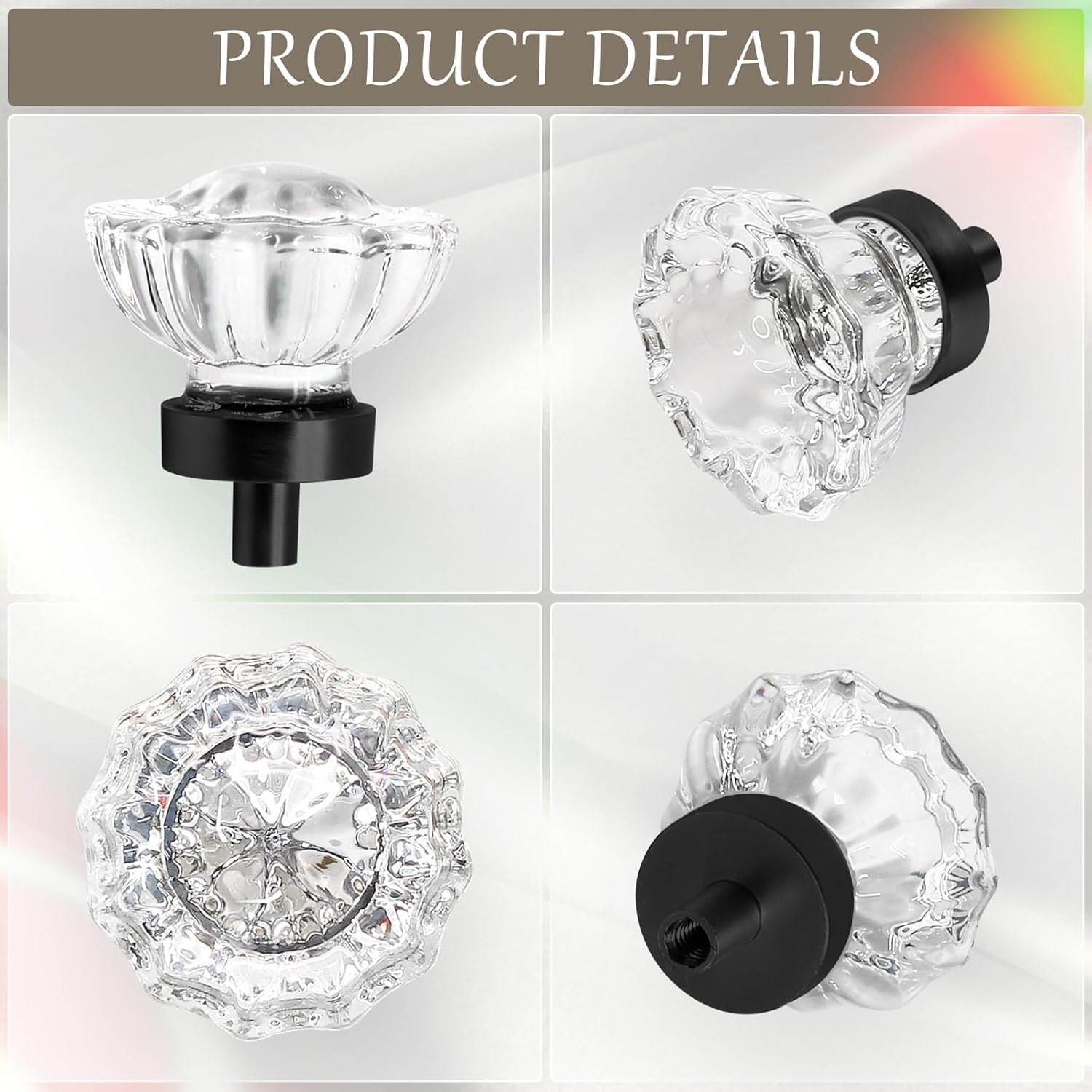 8PCS Crystal Cabinet Knobs,Drawer Knobs Vintage Dresser Handles,Single Hole Knobs for Kitchen Cupboard Closet Bathroom Dresser Drawer(Matte Black)