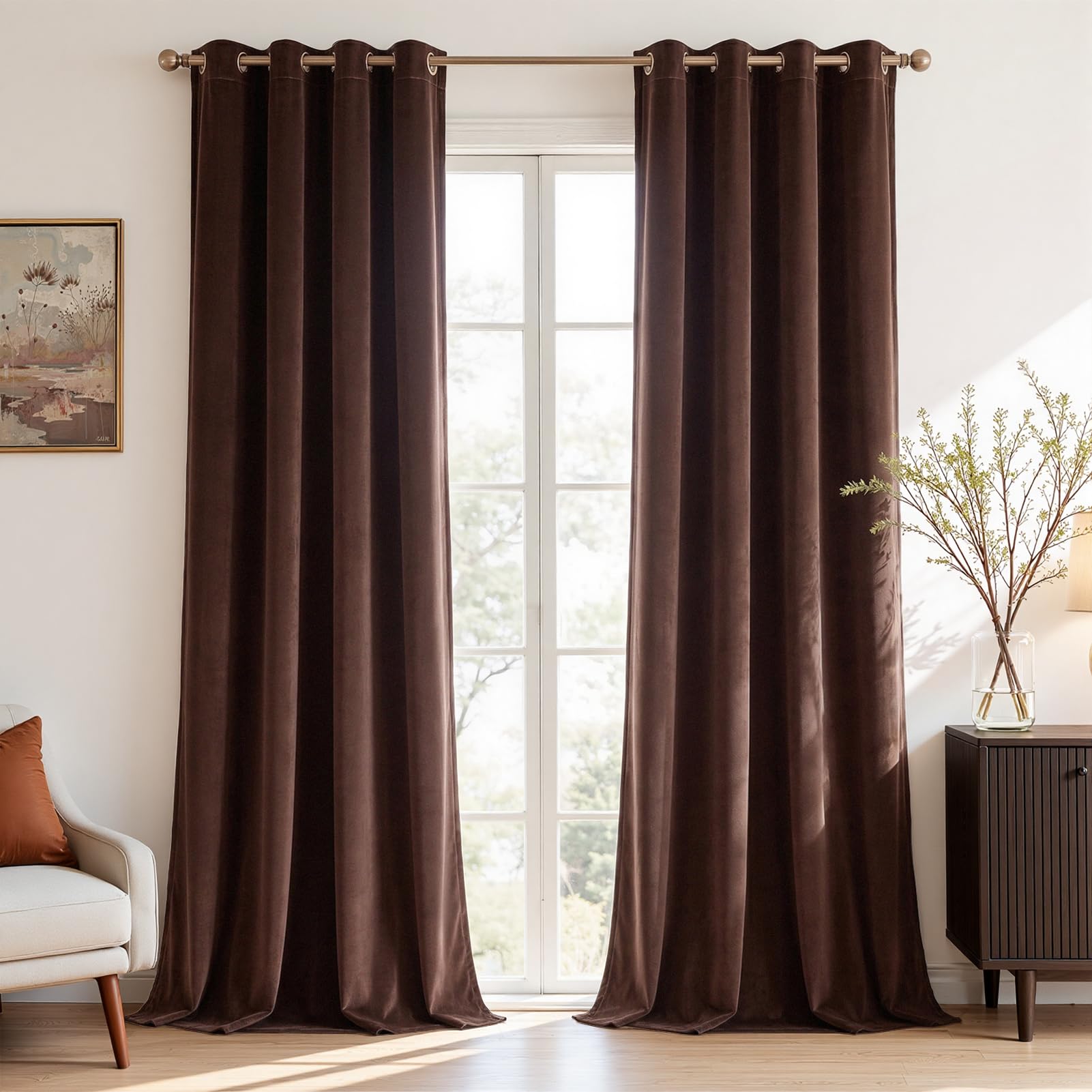 Topfinel Coffee Brown Velvet Blackout Curtains 84 Inches