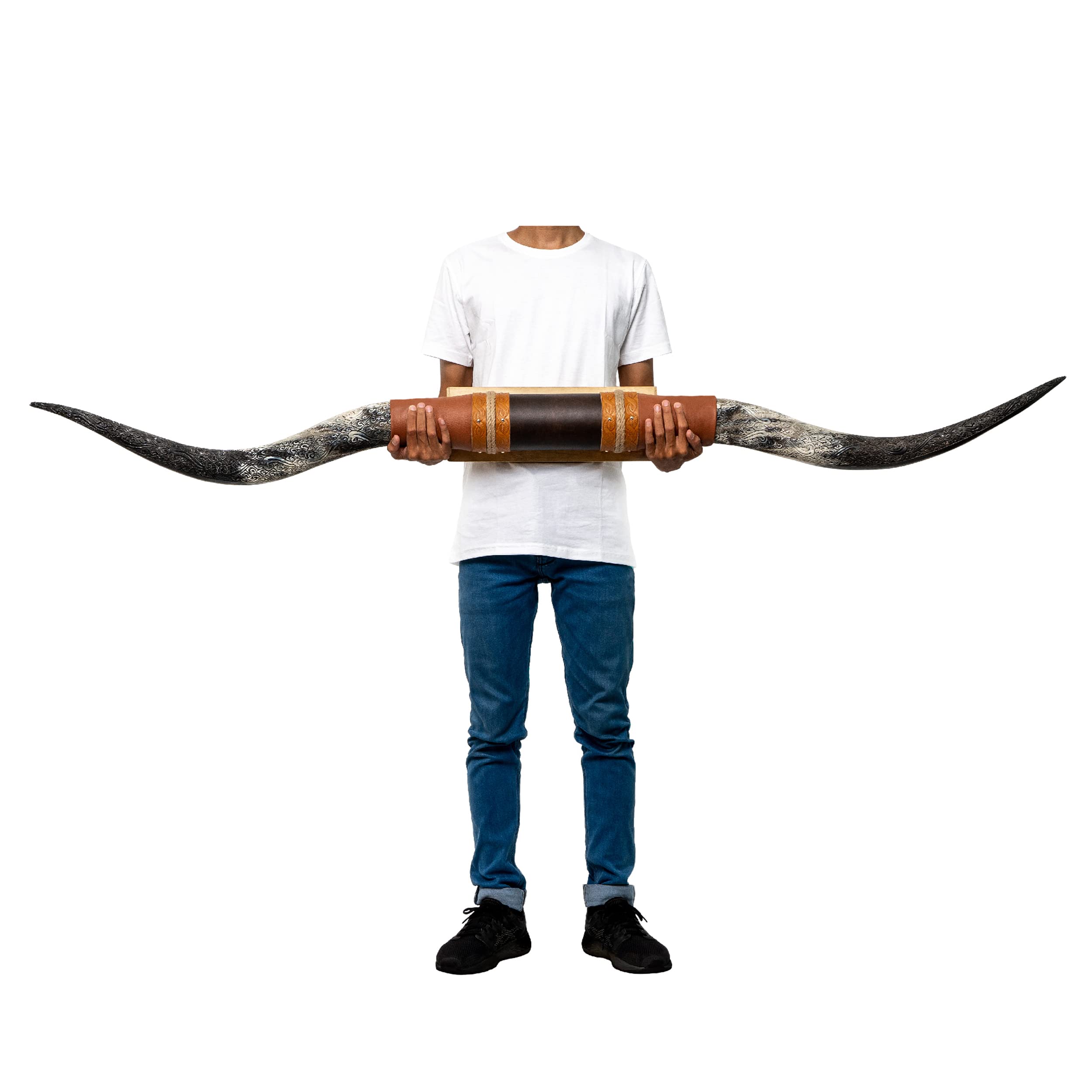 Buy Skull Bliss - Authentic Real Bull Longhorn/Brown Leather Horn