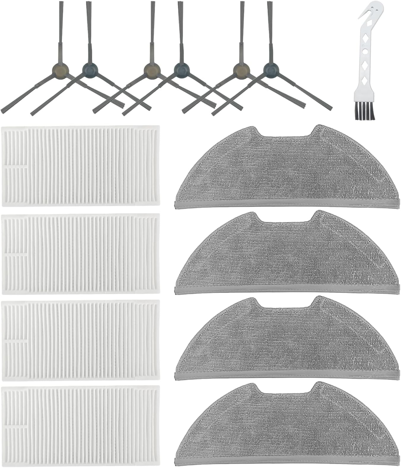 15 PCS Replacement Parts for For Eureka E 20 Plus Robotic Vacuum Cleaner, Accessory Kit Includes 4 HEPA Filters, 4 Mop Cloth, 6 Side Brushes and 1 Cleaning Tool