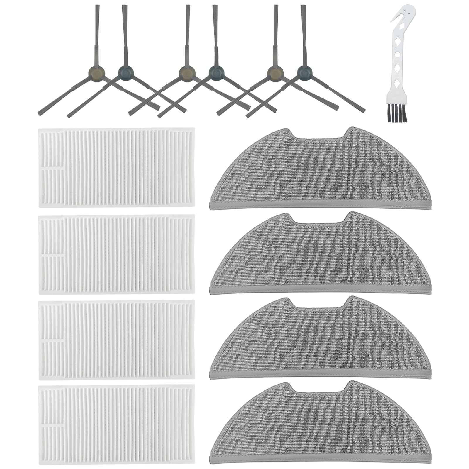 15 PCS Replacement Parts for For Eureka E 20 Plus Robotic Vacuum Cleaner, Accessory Kit Includes 4 HEPA Filters, 4 Mop Cloth, 6 Side Brushes and 1 Cleaning Tool