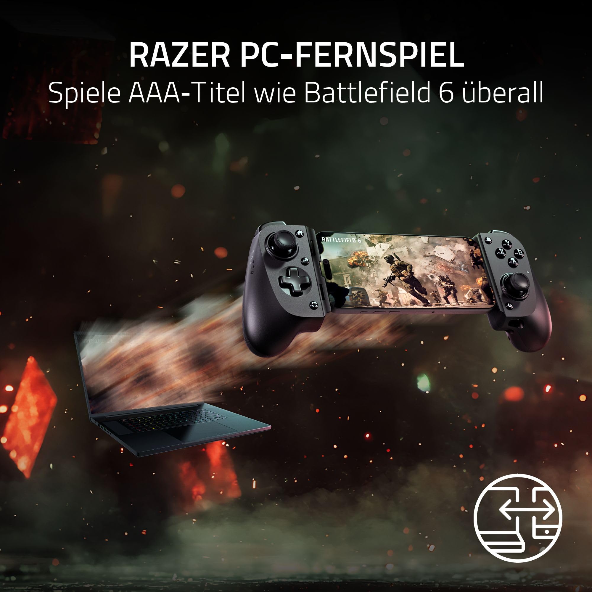 Razer Kishi V3 Fullsize Mobil-Controller für iPhone Android USB-C Plug-and-Play Anti-Drift Analogsticks 12 Tasten Sensa HD Haptics Schwarz