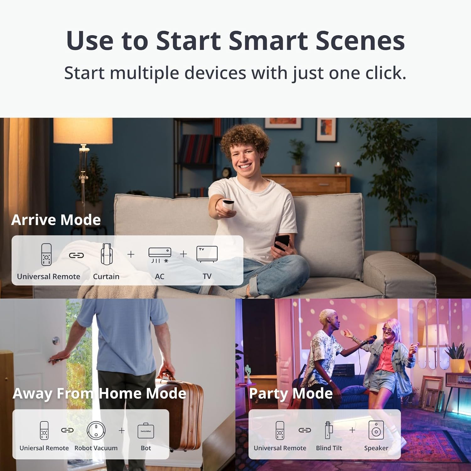 Examples of smart scenes activated by SwitchBot Universal Remote