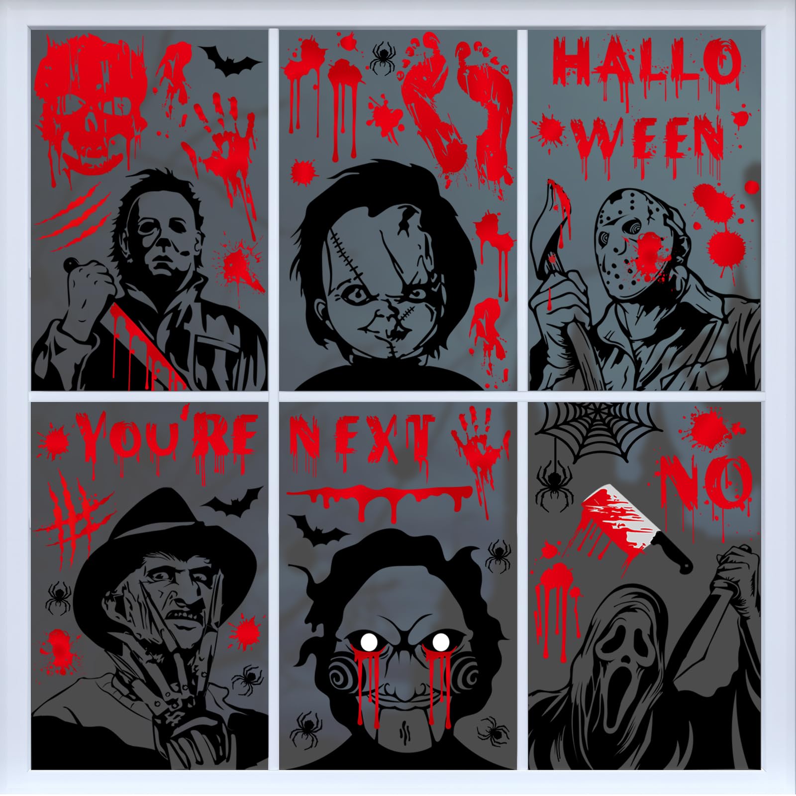 Autocollants fenêtre Halloween pas cher décoration empreinte main sanglante