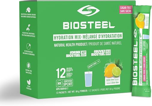 BioSteel Hydration Mix, Sugar-Free with Essential Electrolytes, Lemon Lime, 12 Single Serving Packets