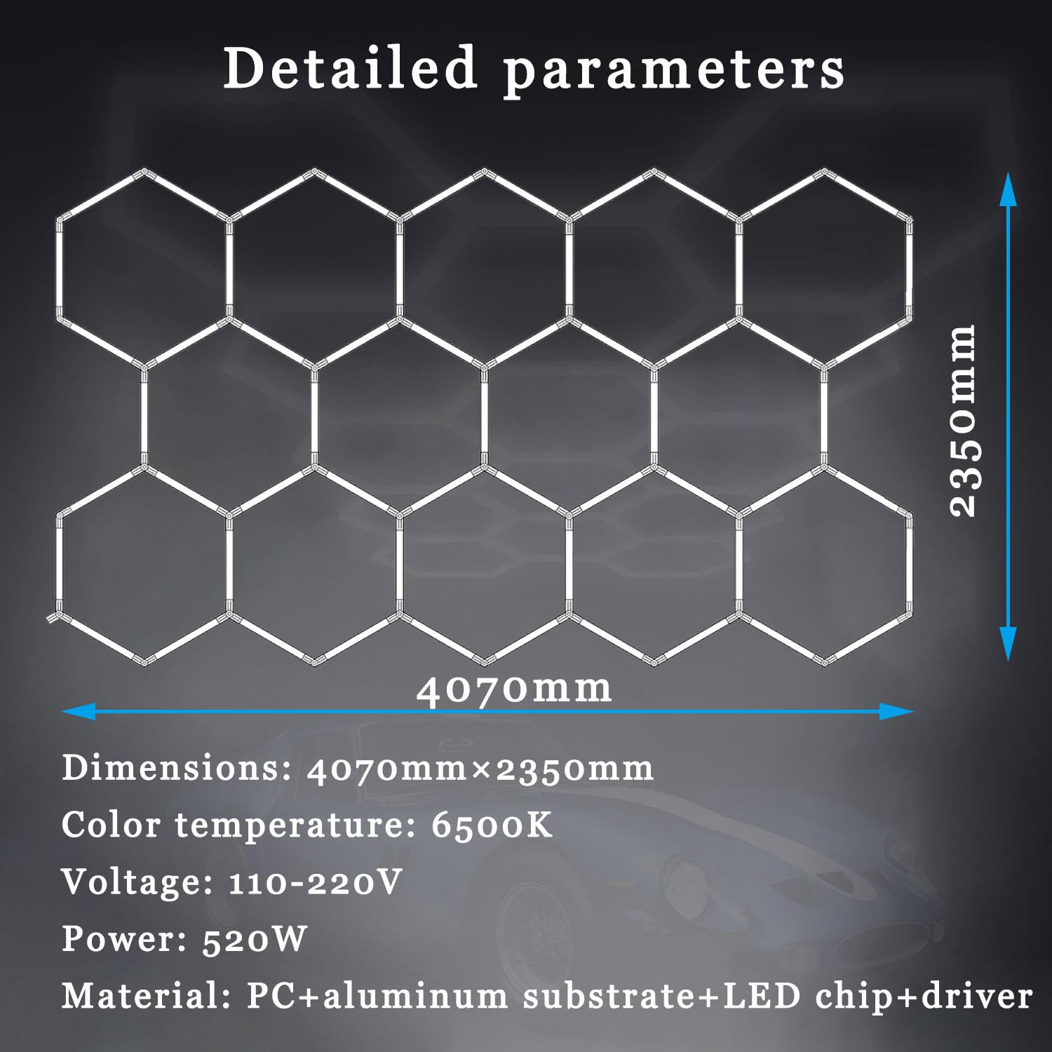 Luci LED Esagonali per Garage Plafoniera a Soffitto a Nido d'Ape, 442W 6500K Super Luce, Illuminazione Moderna per Officina Auto, Palestra, Bar, Camera Interno,3000k