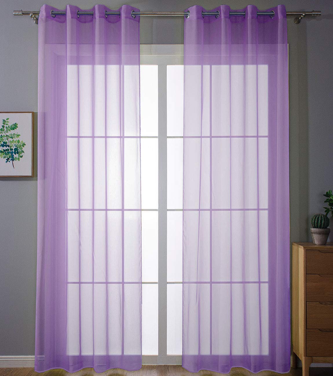 Rideaux transparents violets 100% polyester à œillets résistants lavables en machine