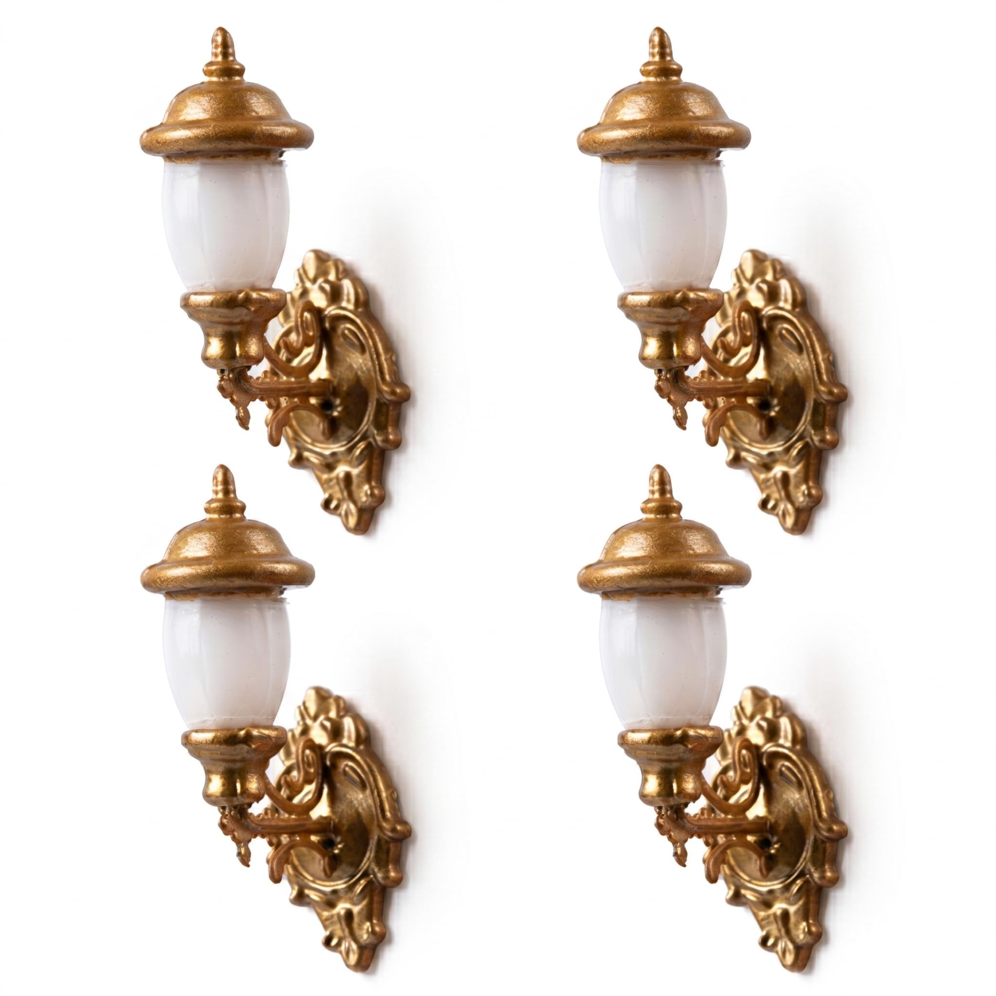 VICASKY 4PCS Miniature Gold Wall Lamps with White LEDs: 1:87 Scale LED Lights Sand Table Projects Dollhouse Accessories for DIY Micro Landscape Diorama
