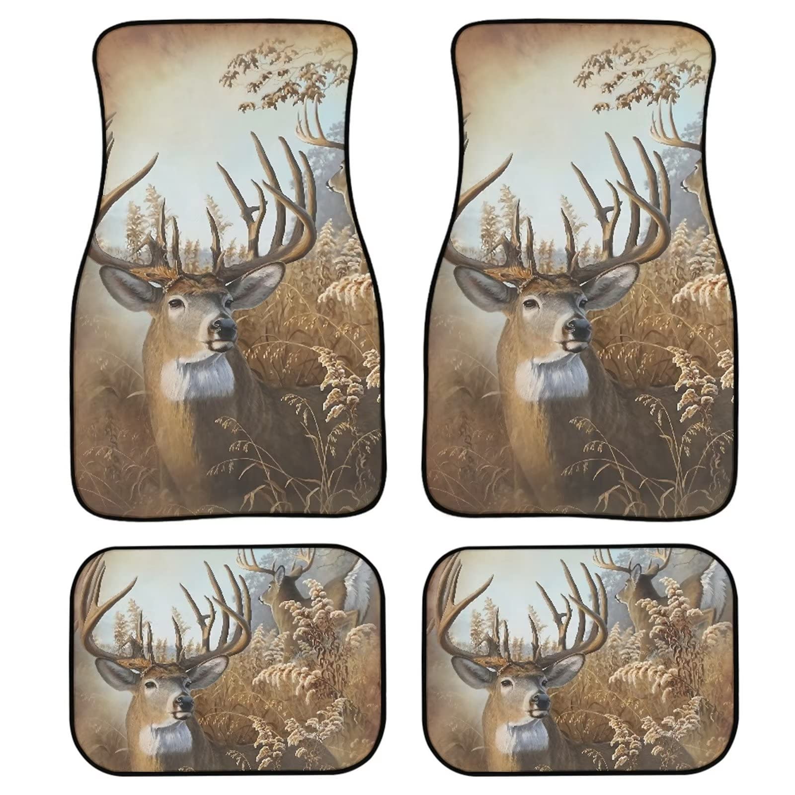 ZOUTAIRONG Camo Deer Printed Car Carpet Decorative Auto Floor Mats for Most Cars SUV Van Truck Sedan Protection Car Mat 4 PCS Soft Easy to Put on The Seats Keep Vehicle Clean