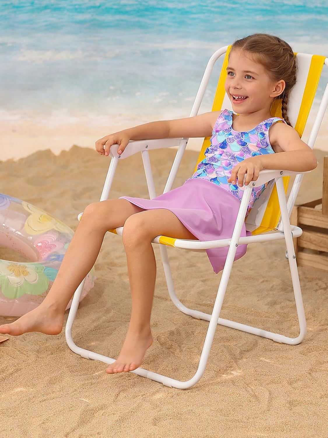 Yousie Girls Swimsuit One Piece Tropical Kids Bathing Suit Swimwear Adjustable Swim Dress 5-9 Years - Image 2