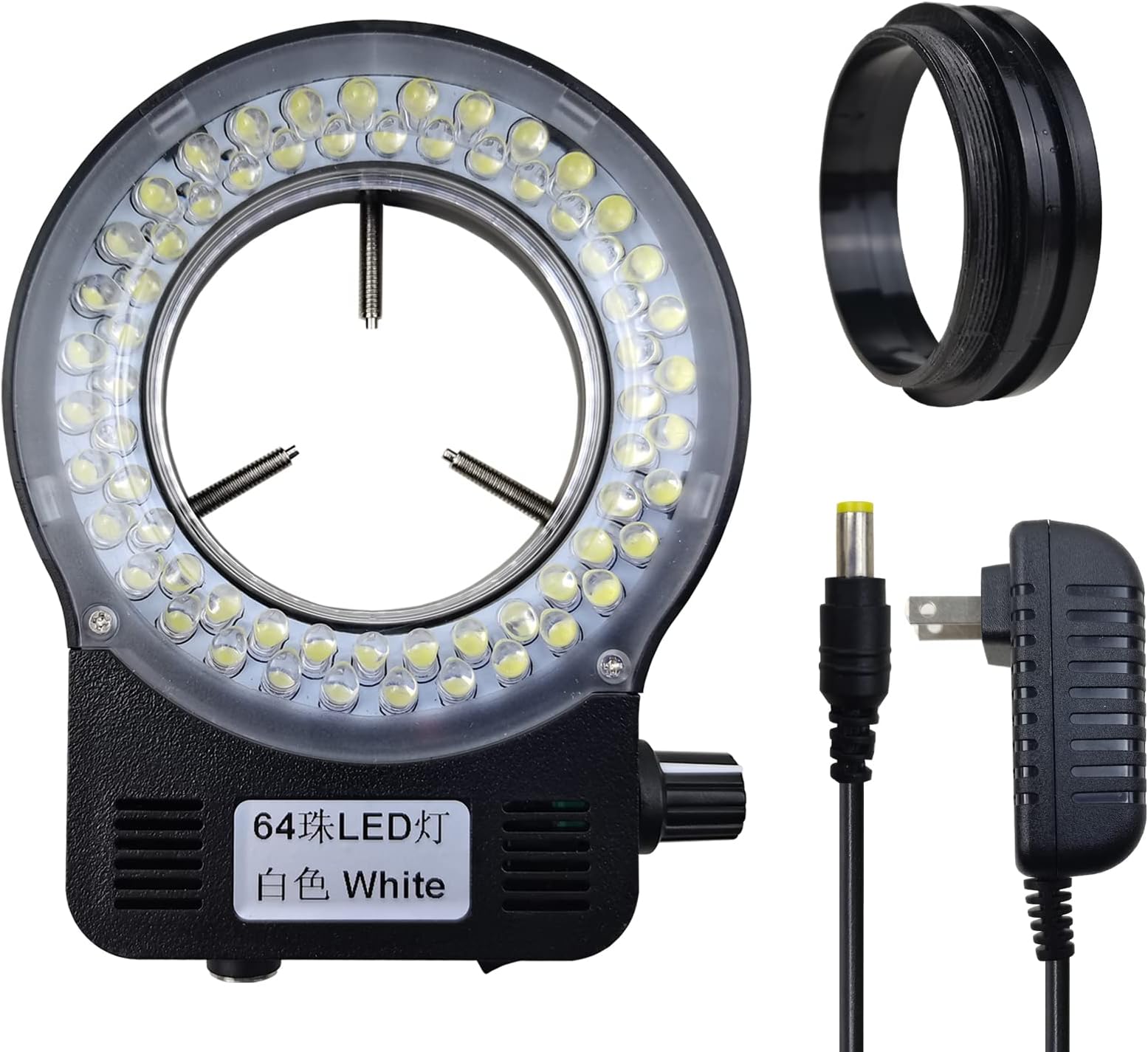 Light Microscope LED Ring Illuminator, Adjustable 64 LEDs Ring Light for Industry Monocular Binocular Trinocular Lab Stereo Microscope & Camera