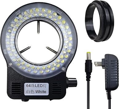 Light Microscope LED Ring Illuminator, Adjustable 64 LEDs Ring Light for Industry Monocular Binocular Trinocular Lab Stereo Microscope & Camera