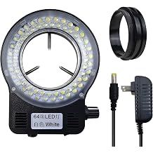 Light Microscope LED Ring Illuminator, Adjustable 64 LEDs Ring Light for Industry Monocular Binocular Trinocular Lab Stereo Microscope & Camera