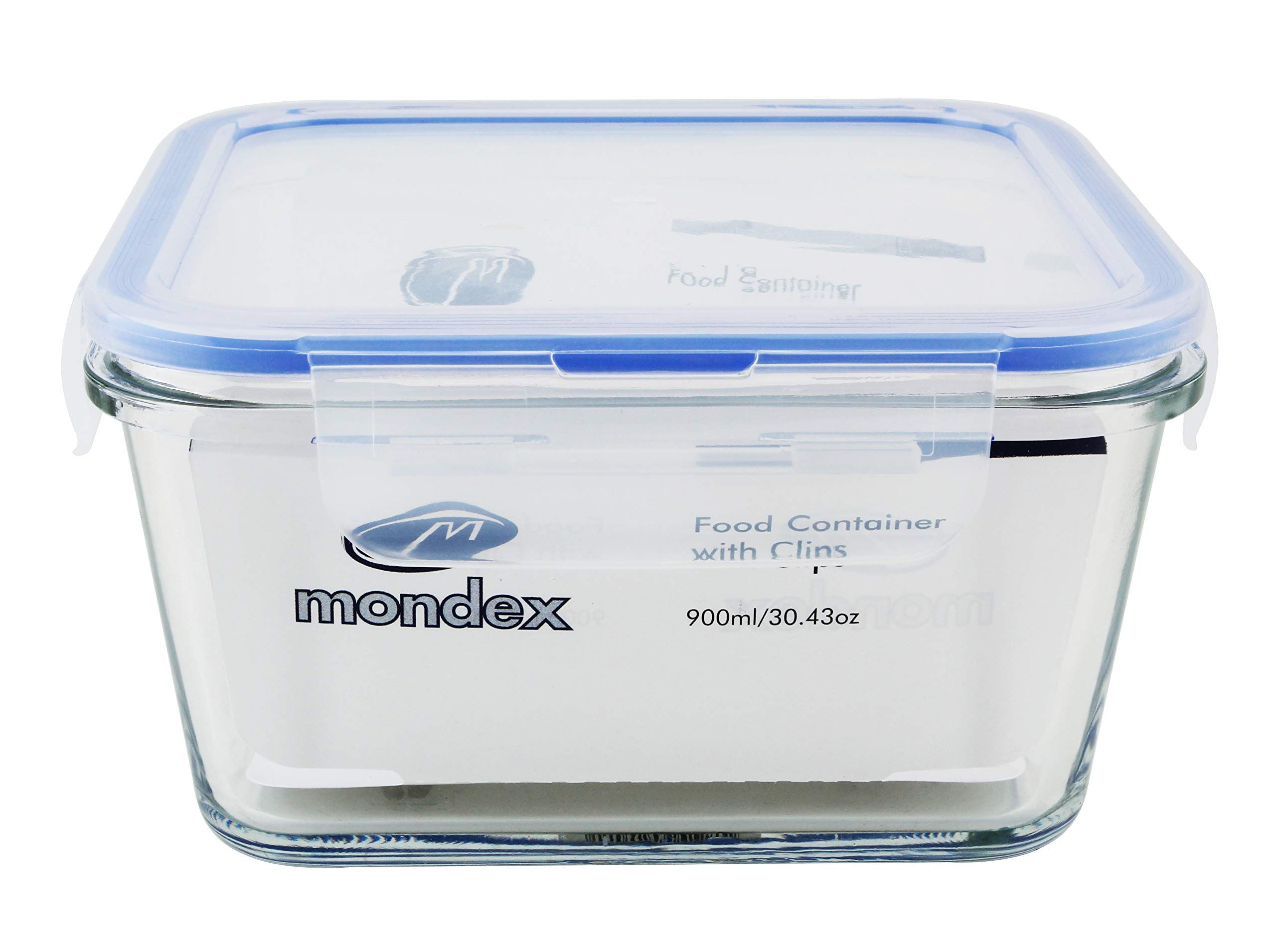 Mondex 2-Piece Square Borosilicate Glass Food Storage Containers Set – 400ml & 900ml – Airtight Lids with Blue Silicone Seal – Microwave, Oven, Freezer, and Dishwasher Safe