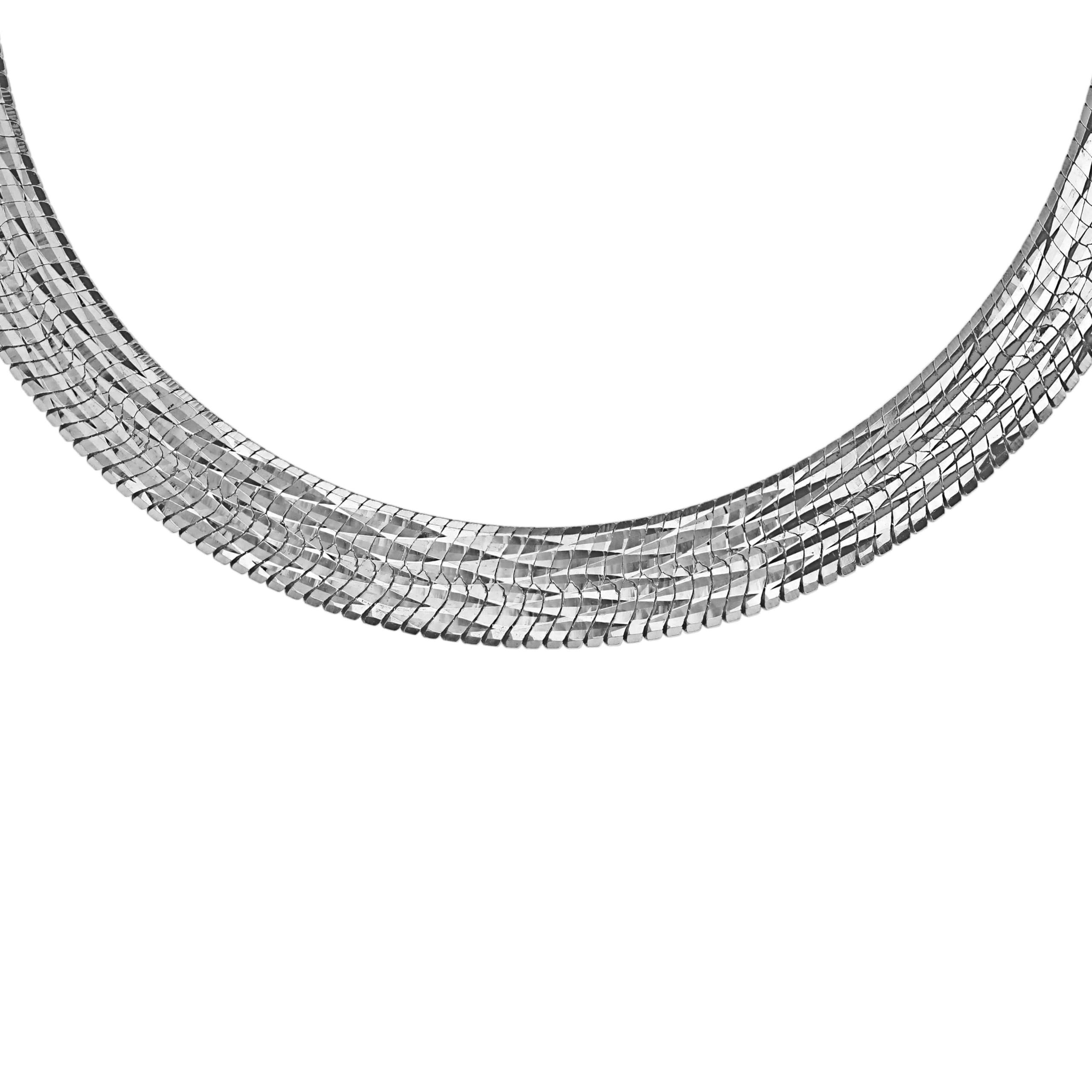 Tuscany Silver Collana Donna In Argento Sterling 925 Placcato Rodio - Catena Herringbone Serpentina A Taglio Diamante 6.8mm 43cm