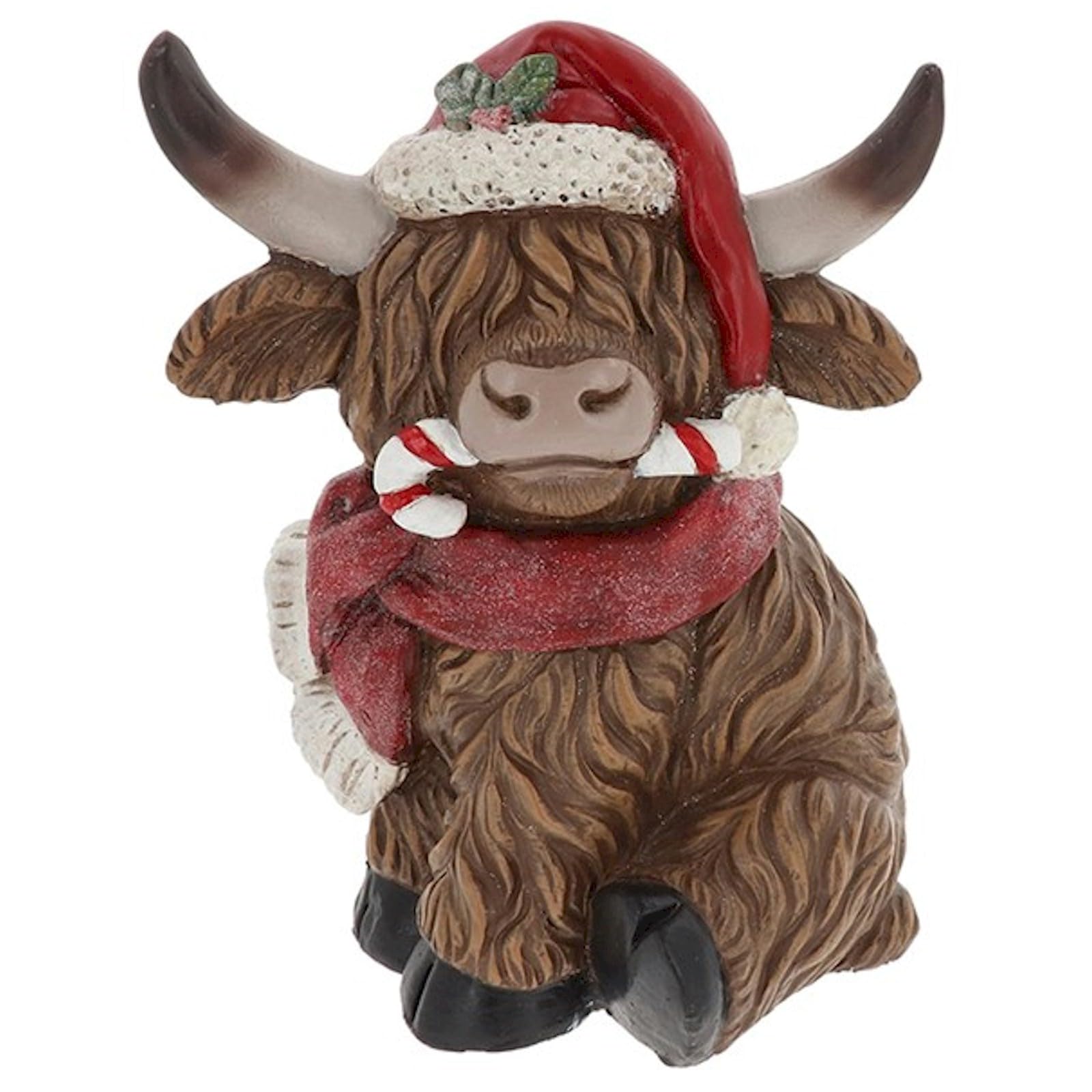 Shudehill Giftware Multicolor Merry Christmas Extra Large Sitting Highland Cow Ornament Figurine - Christmas Decoration