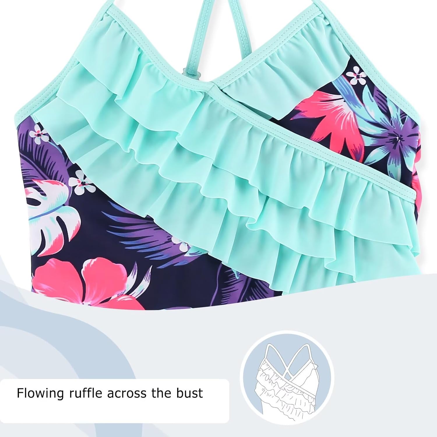 Moon Tree Girls One Piece Swimsuits Ruffle Swimwear Beach Bathing Suit 2-14 Years - Image 4