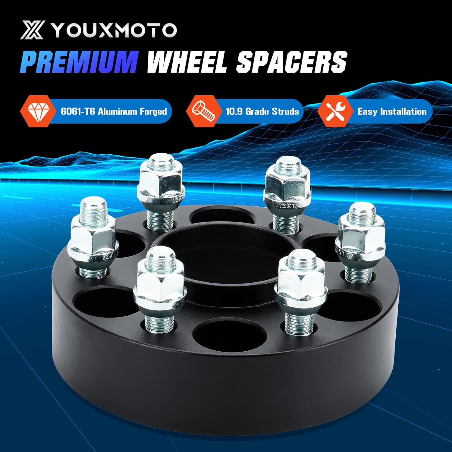 6x4.5 1.5" Wheel Spacers Fit for Nissan Frontier 2005-2023, Pathfinder 2005-2012, Xterra 2005-2015, 6x114.3 66.1mm Hub Bore Wheel Adapters with M12x1.25 Studs Fit for Suzuki Equator 2009-2012 - Image 3