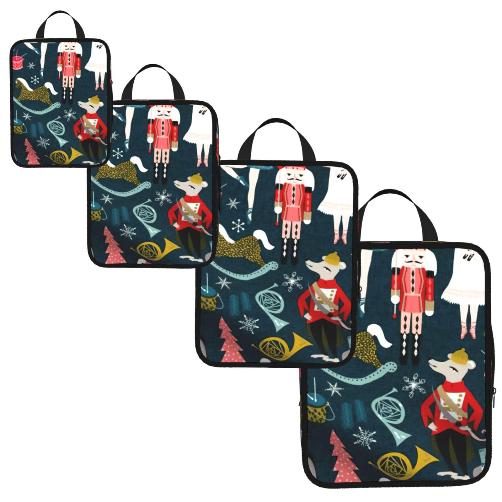 Women's Nutcracker Ballet Xmas Dance Print 4 Set Compression Packing Cubes for Suitcases,Expandable Storage Bags Organizers