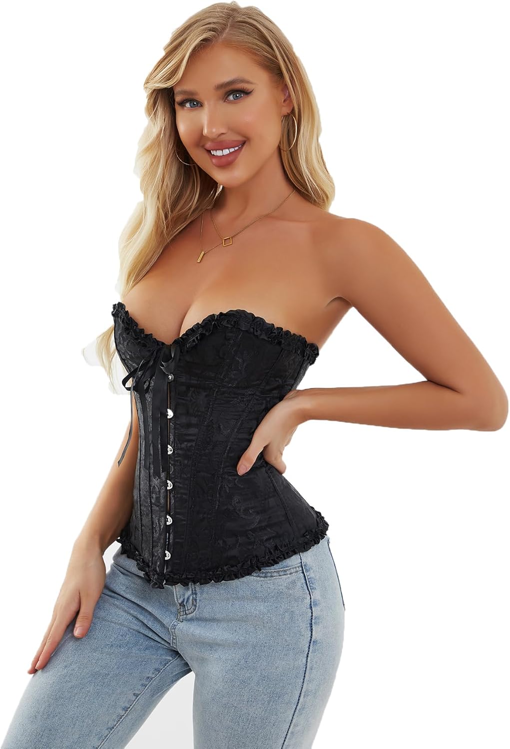 SHYMMUO Corset Tops for Women Sexy Overbust Bustier Lace Up Strapless Party Club Fairycore Renaissance Halloween Costume - Image 3