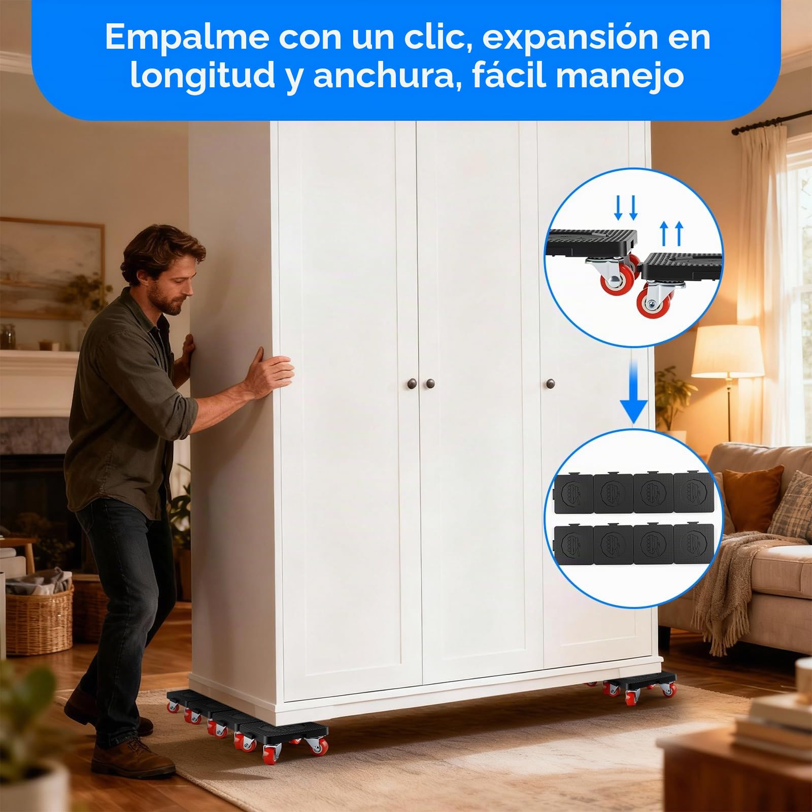 Ruedas para Muebles con Ruedas, Transportador de Muebles 360°Ruedas Giratorias Capacidad de Carga de 800KG Elevador de Muebles para Sofá Lavadora y guardarropas frigoríficos Piano