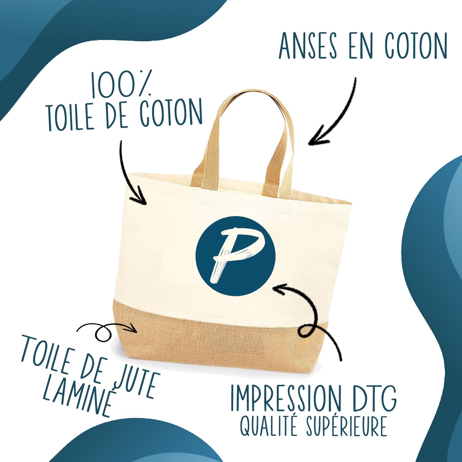 Planetee Sac Maman d’Amour | Grand Cabas en Toile de Jute pour Courses ou Sorties, Idéal Plage, Cadeau Original pour Maman, Anniversaire ou Fête des Mères