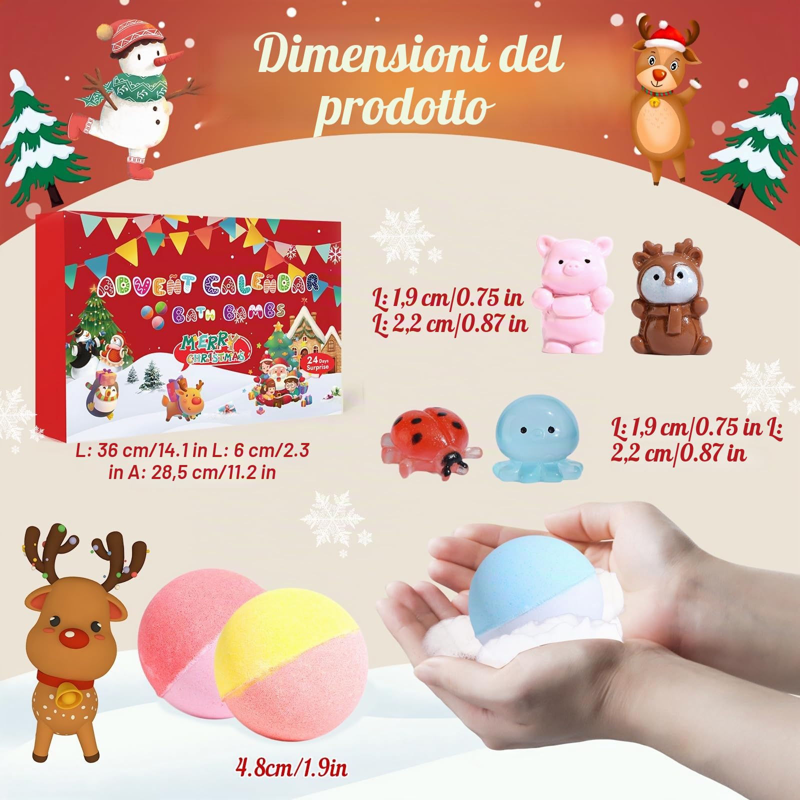 Calendario dell'Avvento 2025 per bambini, bomba da bagno di Natale, per bambini con 24 animali sorpresa, bombe da bagno in schiuma naturale e organica, regalo di Natale per ragazze e ragazzi