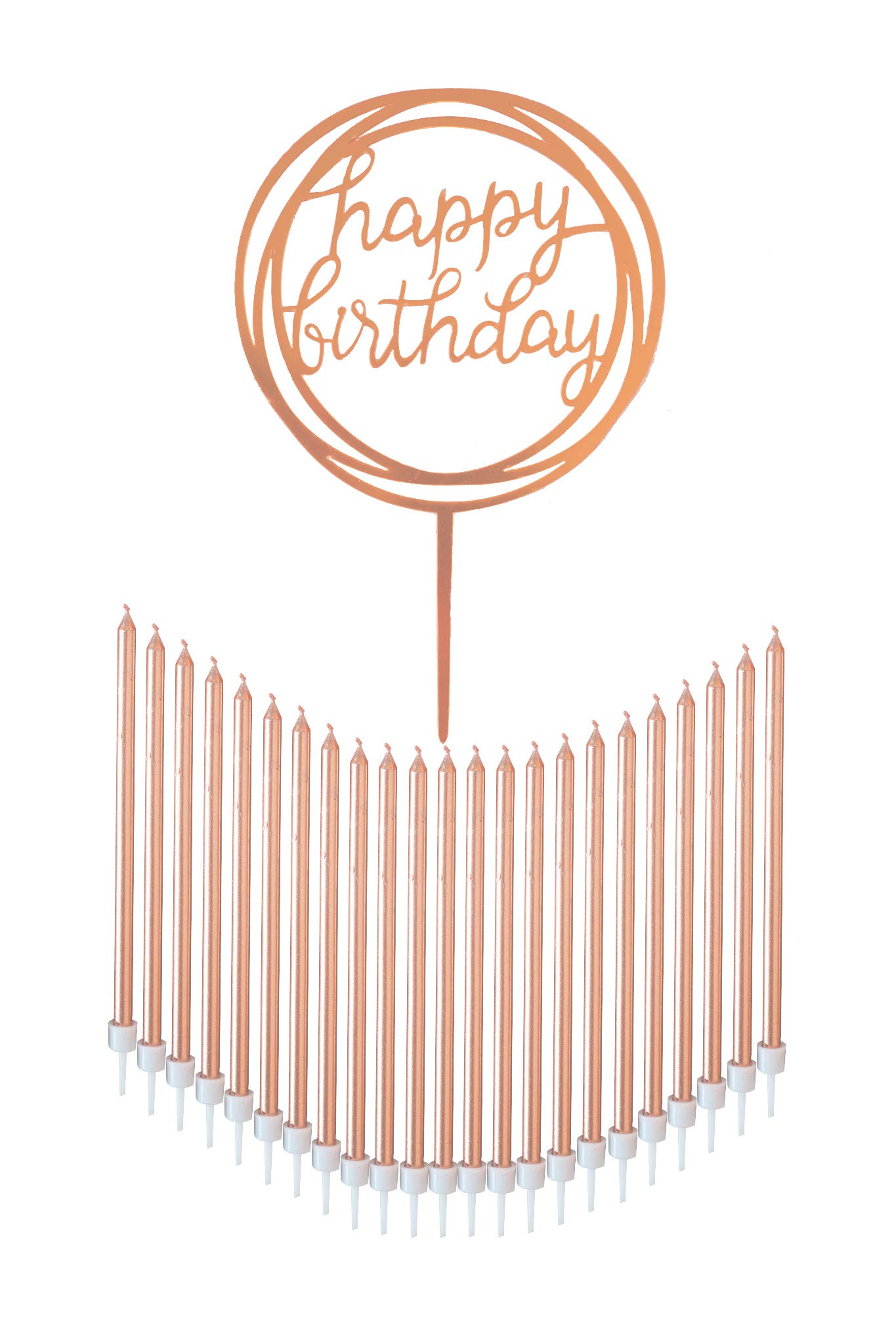Lot de 24 bougies d'anniversaire à combustion lente avec décoration de gâteau élégante et élégante assortie pour décorations de gâteaux d'anniversaire personnalisées Doré rose métallisé