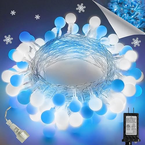 Miniatura 29 de LORRYTE Luces de Navidad conectables de 100 luces LED para exteriores e interiores - Luces de cadena globo multicolor de 43 pies con control remoto,