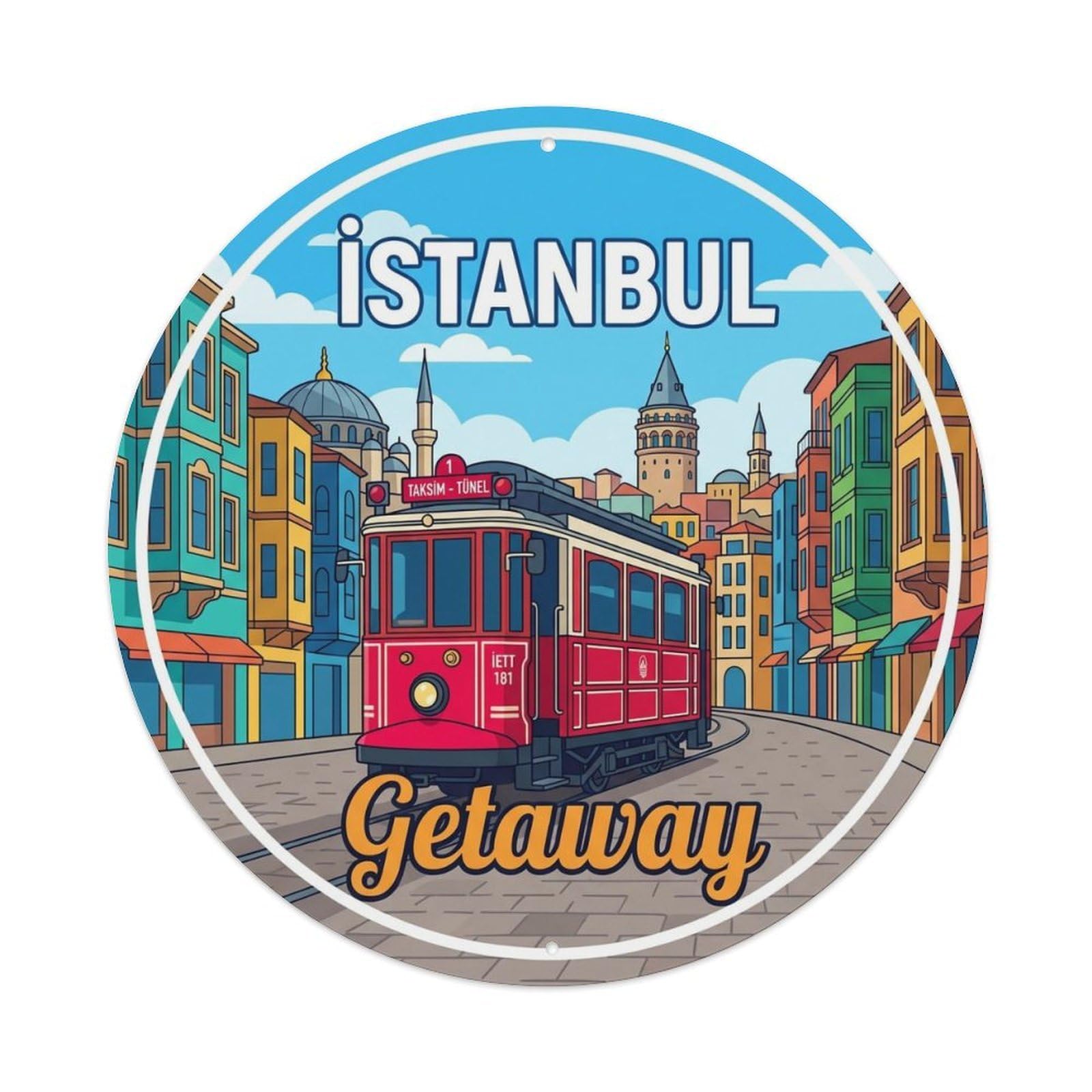 Vintage Travel Istanbul Turkey Getaway Vintage Metal Tin Sign Plaque Wall Decor for Cafe, Club Bar, Office, Garden Metal Poster 8x8Inch