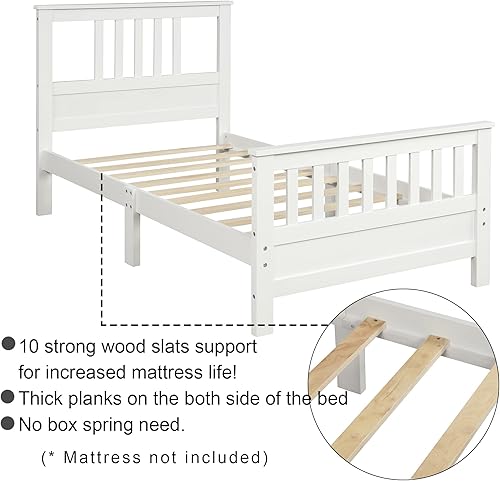 Miniatura 6 de Merax Base de cama individual, cama de plataforma individual con cabecero, marco de cama de madera tamaño individual para niños, no necesita caja de