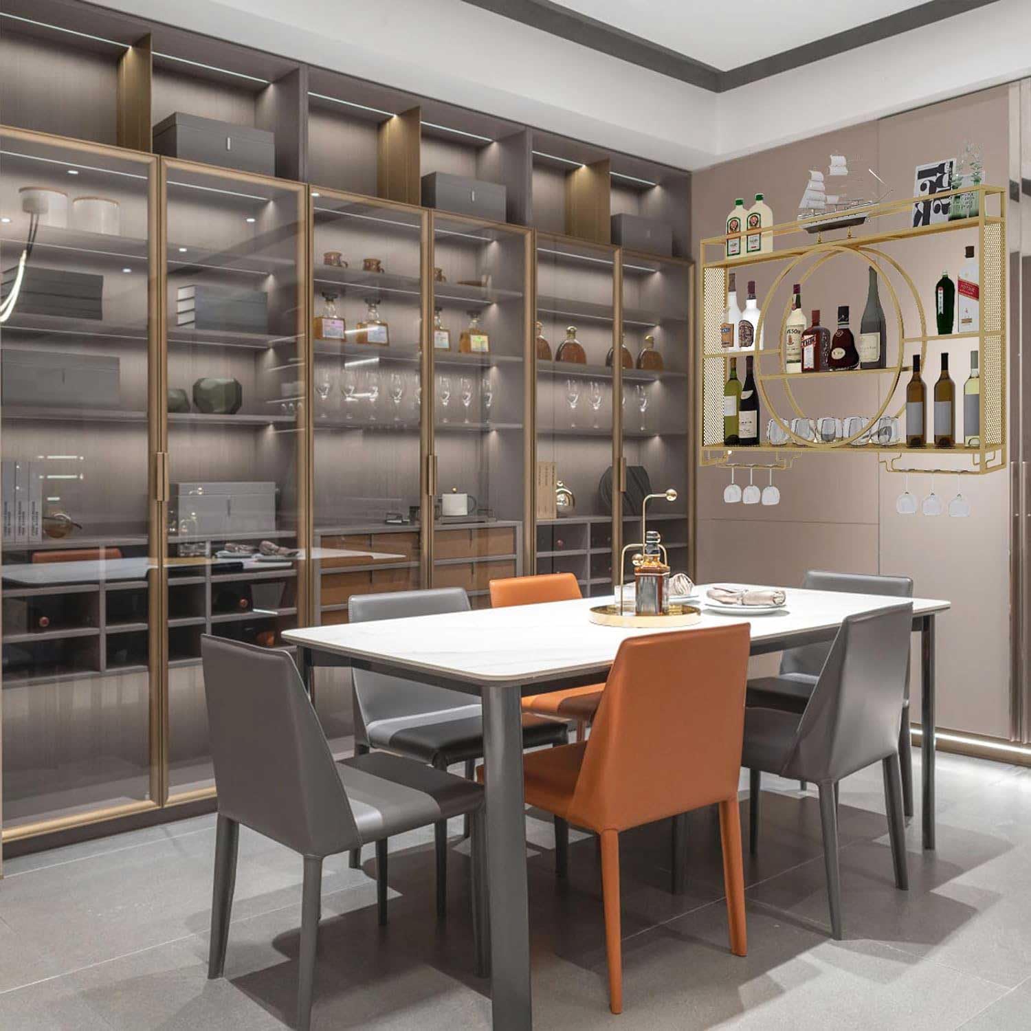 Botellero de Pared Moderno de Metal - Botellero Multifuncional de Hierro para Copas de Vino y champán, Ideal para el hogar y el Restaurante - Expositor de Vino de Pared para Bar - Botellero