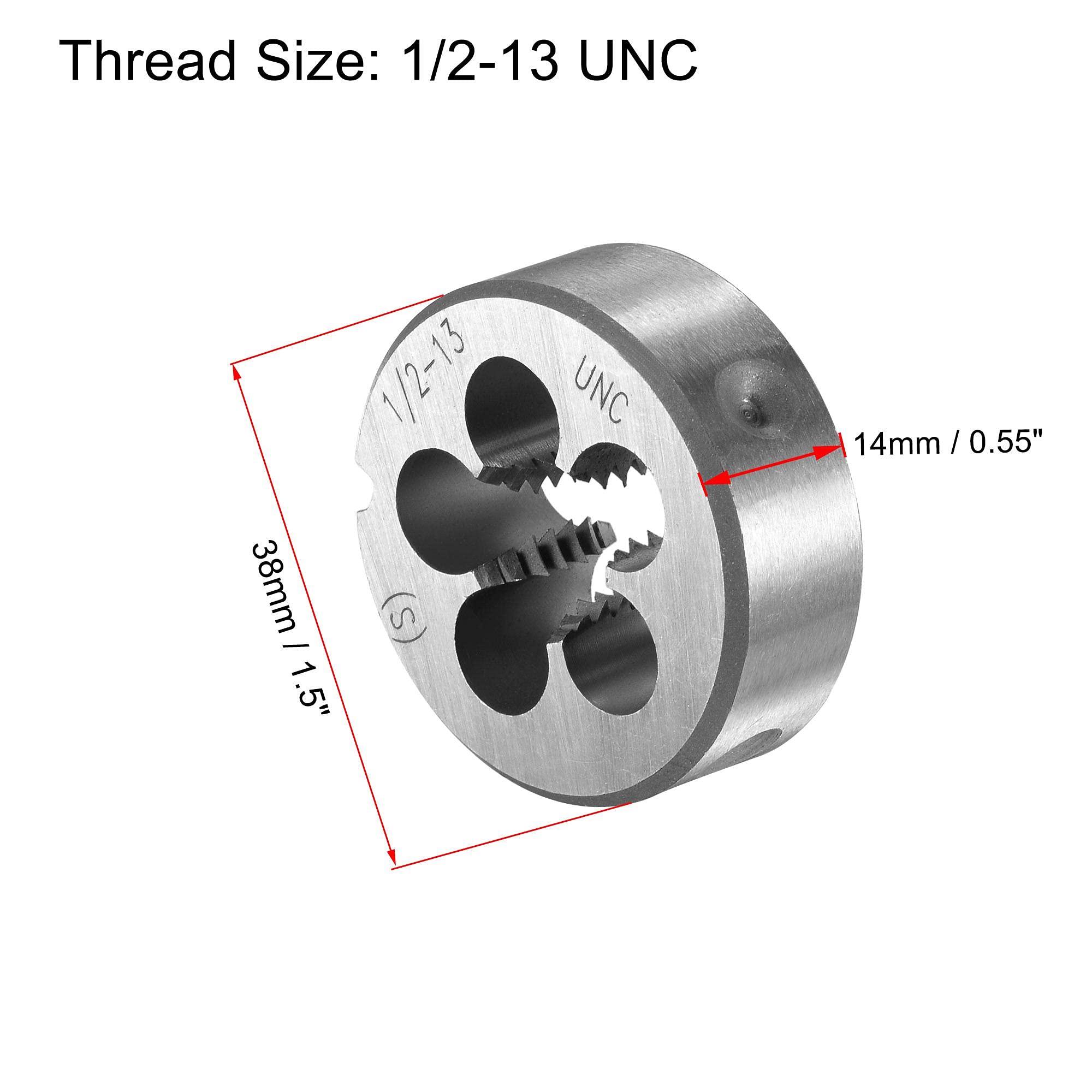 uxcell Round Die Stock Handle Wrench Set, 1/2-13 UNC Threading Die and 38mm (1-1/2") Die Holder (Fits: 26mm-38mm OD Die / M12-M16 Thread Die) Adjustable for Bolt Thread Repair — Amazon image 3