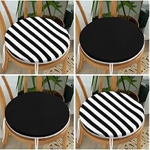 RealHomes 4'l  Siyah Beyaz  izgili D z Renk Yuvarlak Fermuarl  Sandalye Minderi Seti