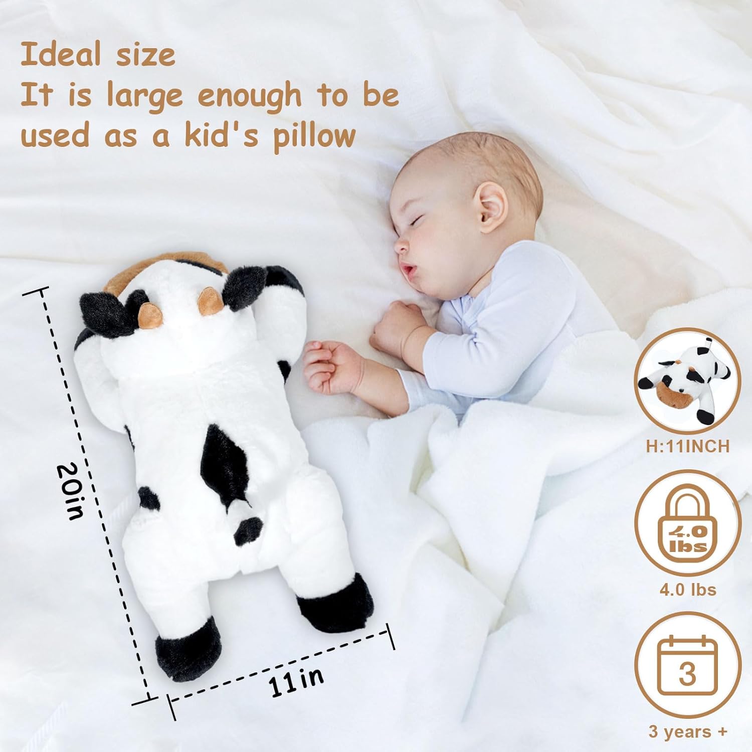 Ecolley Weighted Stuffed Animals for Adults Kids Girls Cow Plush Pillowfort Cuddle Toys Giant Plushies Stuffed Cow Christmas Birthday Gift (20" 3.5 lbs)