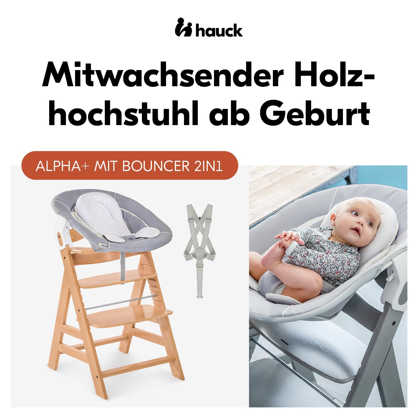 hauck Alpha+ Hochstuhl Set inkl. Alpha Bouncer 2in1 Babysitz & Babywippe
