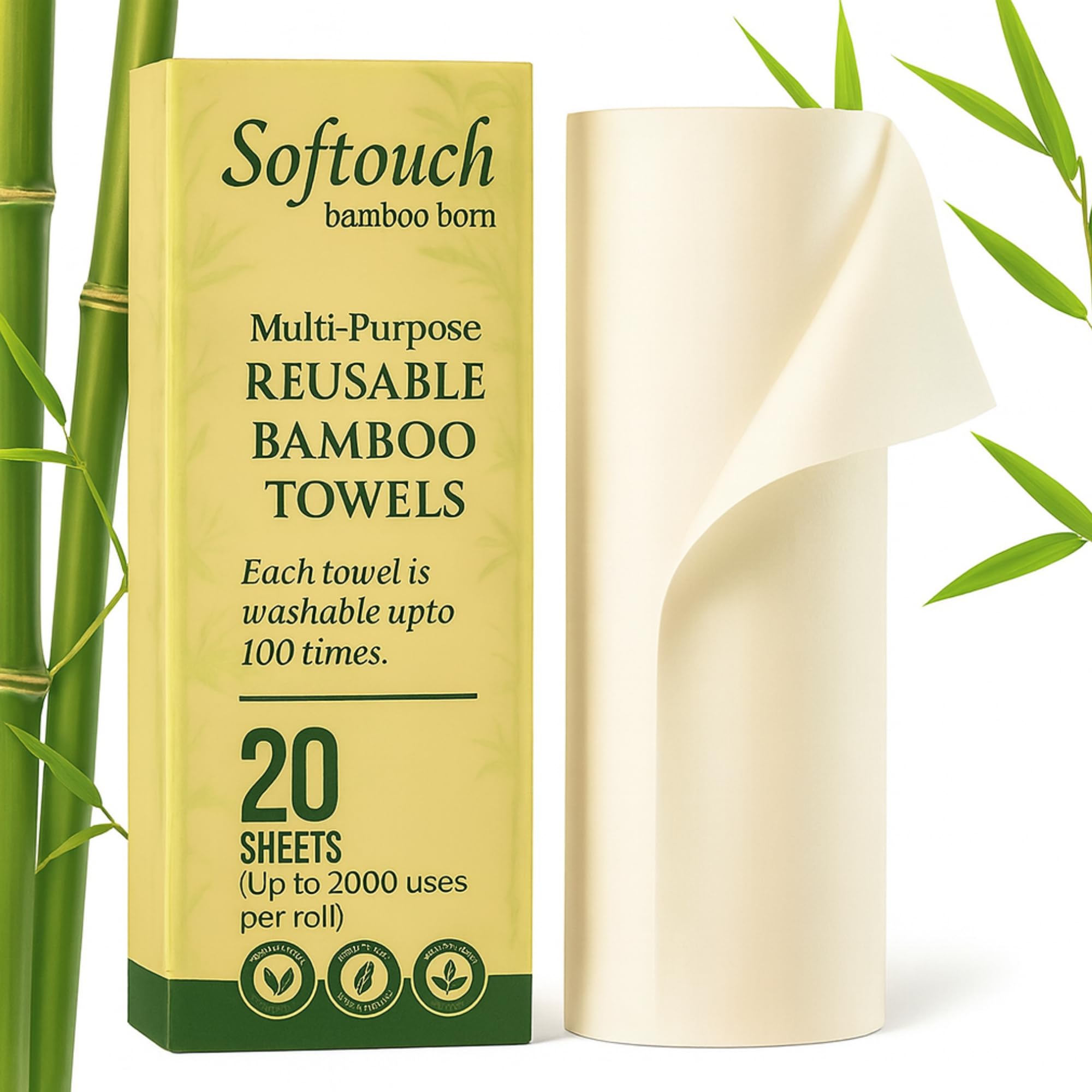 Softouch 20 Sheets Reusable Kitchen Towel Roll Each Sheet Washable upto 100 Times 20 Sheet upto 2000 uses Better Alternative to Cleaning Cloth Kitchen Tissue Paper Roll | eco bamboo kitchen towel roll-image-8